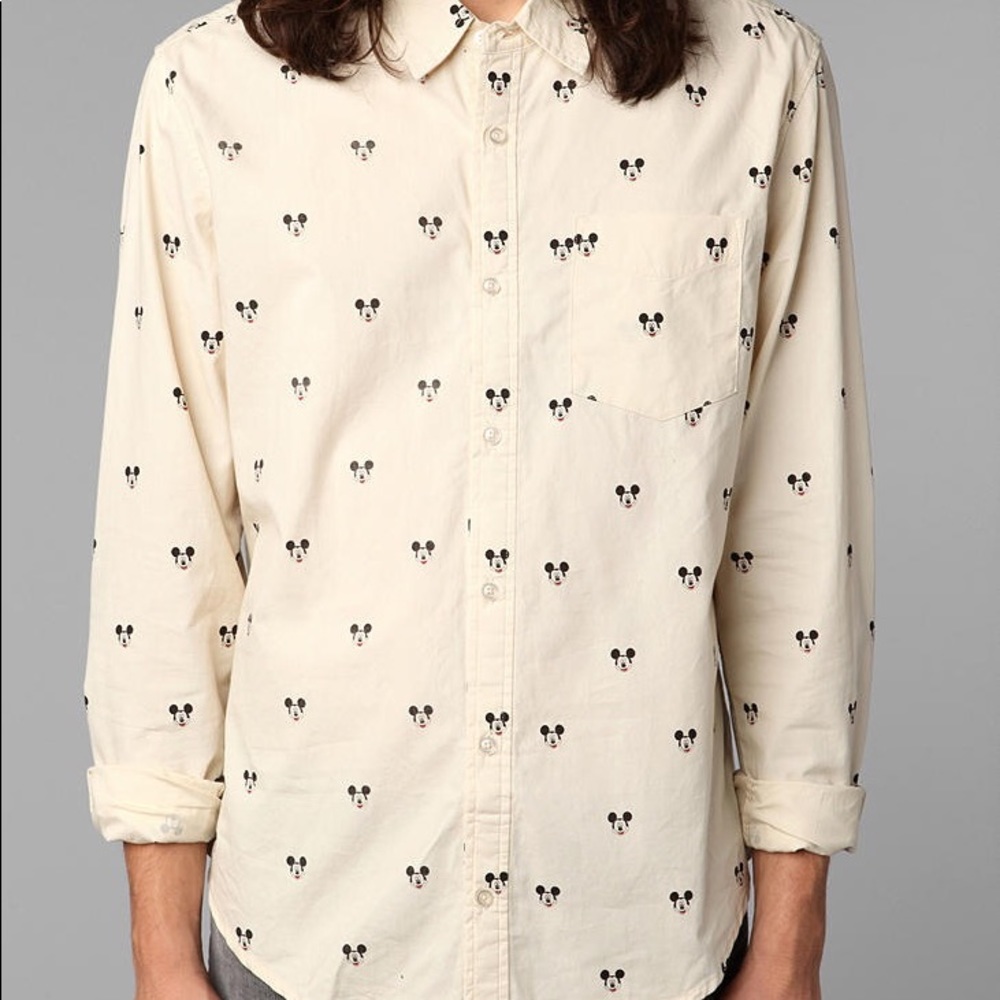 Cream Button Down Mickey Mouse Shirt